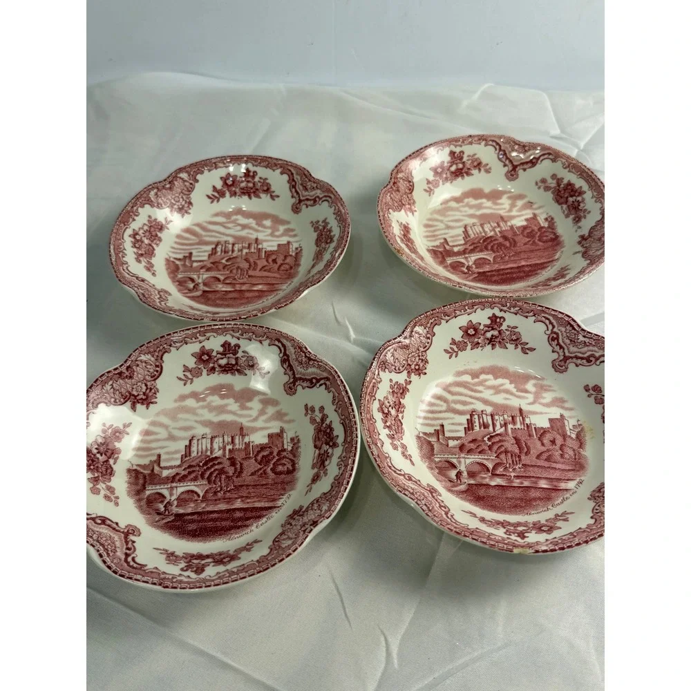 Johnson Bros Old Britain Castles Pink Alnwick Castle Fruit Bowl Set of 4 England